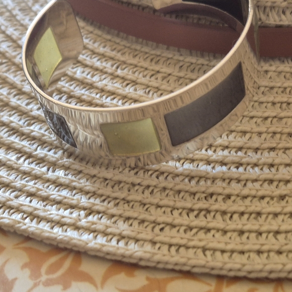 Silver and Gold Geometric Cuff Bracelet - Picture 7 of 7